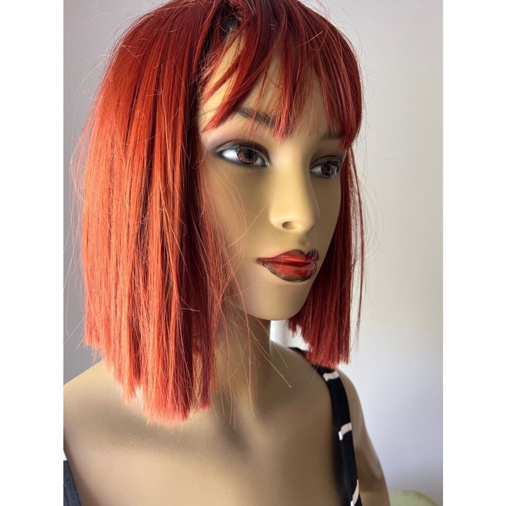 Amazon Red Bob Wig with Bangs - Straight Synthetic Hair